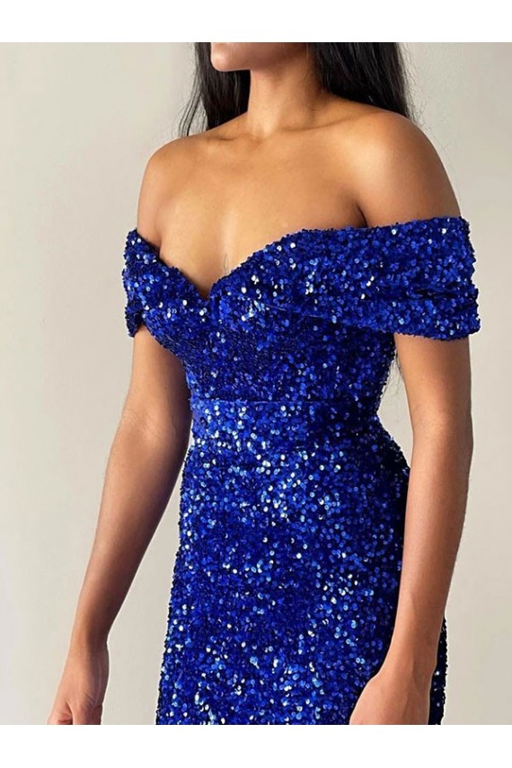 Royal Blue Off the Shoulder Sleeveless Mermaid Evening Dresses
