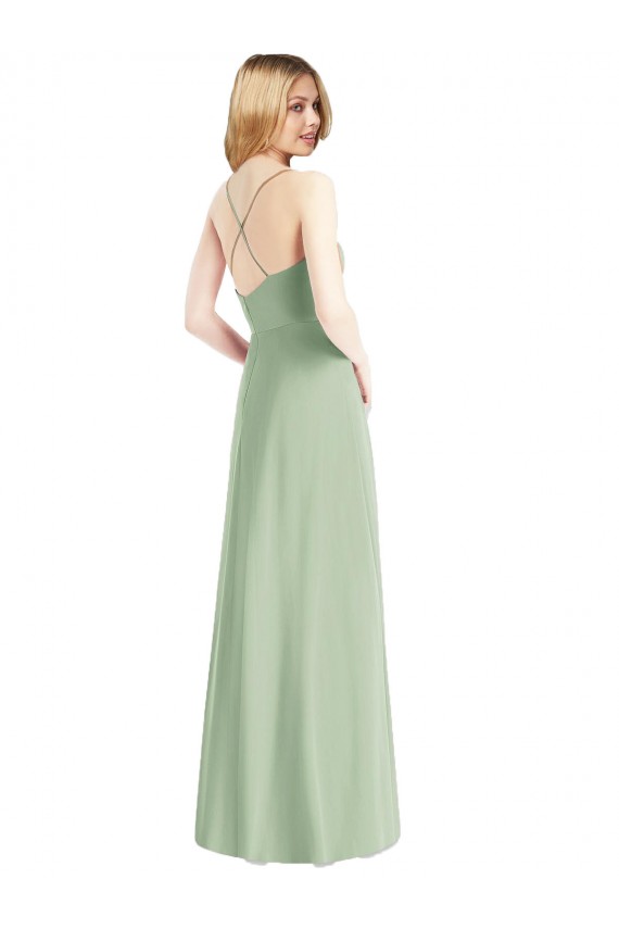 Sage Cowl Neck Sleeveless Open Back A-Line Evening Dress