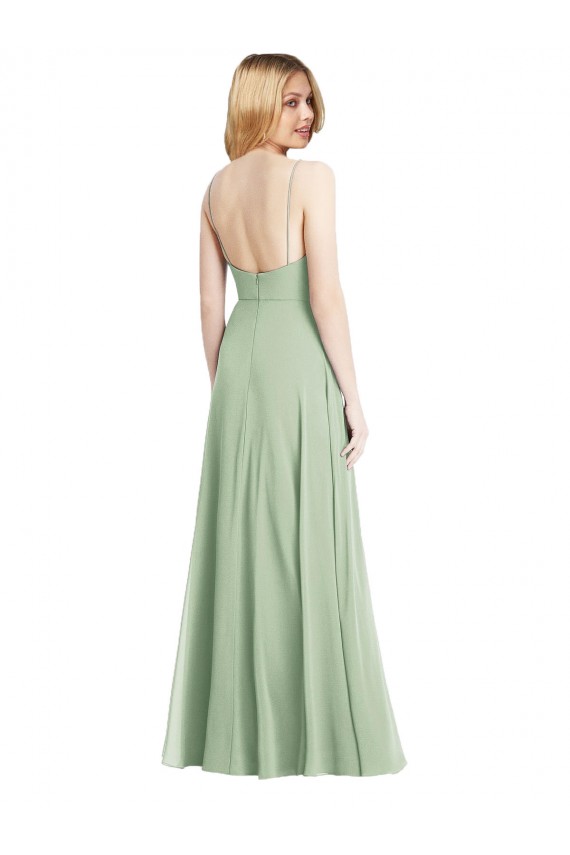 Sage Square Neck Sleeveless Low Back Trumpet Formal Evening Dress