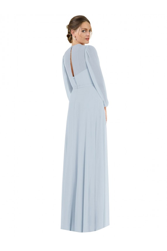 Sea Glass Strapless Puff Sleeves Keyhole Back A-Line Formal Evening Dress