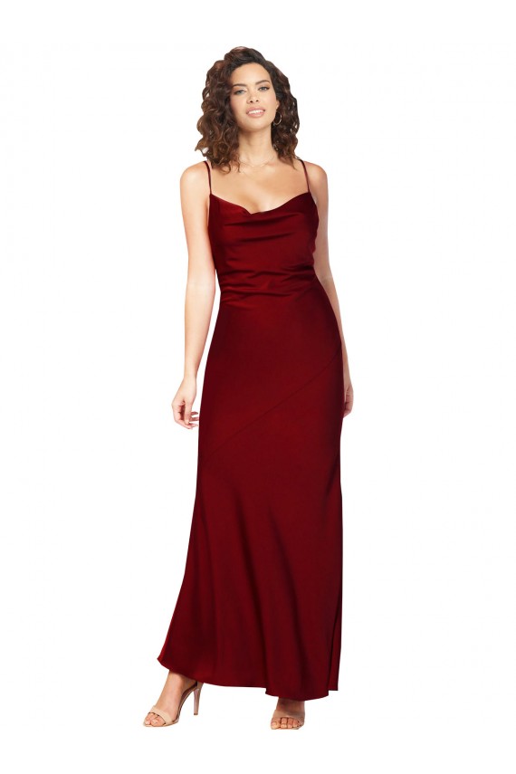 Burgundy Cowl Neck Sleeveless Low Back Sheath Black Tie Evening Dress