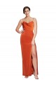 Rust Cowl Neck Sleeveless Open Back Sheath Formal Evening Dress