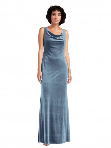 Cheapest Dusty Blue Cowl Neck Sleeveless V-Back Sheath Evening Dress