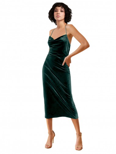 Cheapest Dark Green Cowl Neck Sleeveless Open Back Sheath Formal Dress