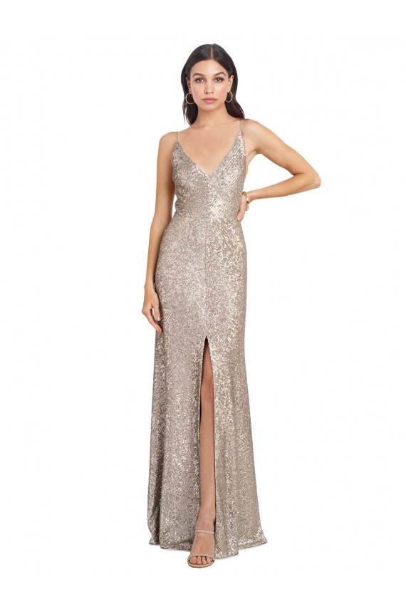 Silver High Neck Sleeveless V-Back Sheath Formal Evening Dress