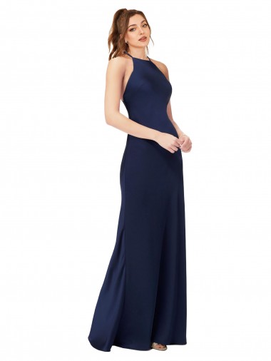 Cheapest Sapphire High Neck Sleeveless Open Back Sheath Formal Evening Dress