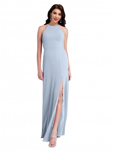 Cheapest Light Sky Blue High Neck Sleeveless Open Back Sheath Formal Evening Dress
