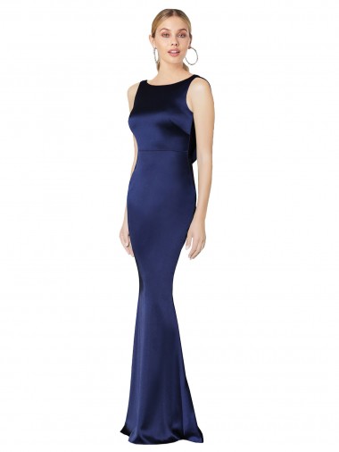 Cheapest Dark Navy High Neck Sleeveless Low Back Sheath Formal Evening Dress
