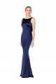 Dark Navy High Neck Sleeveless Low Back Sheath Formal Evening Dress