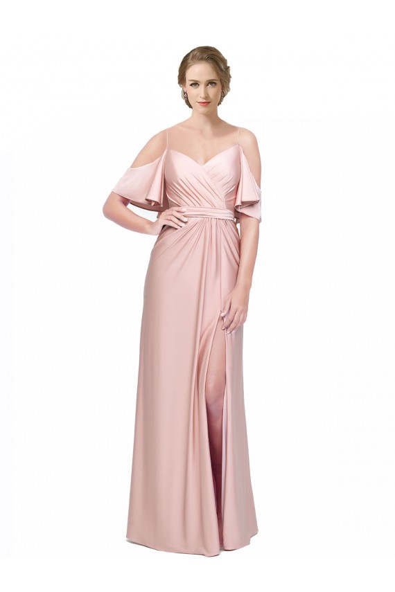 Off the Shoulder Cold Shoulder Low Back Sheath Formal Evening Dress