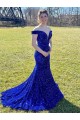 Royal Blue Off the Shoulder Sleeveless Sheath Evening Dress