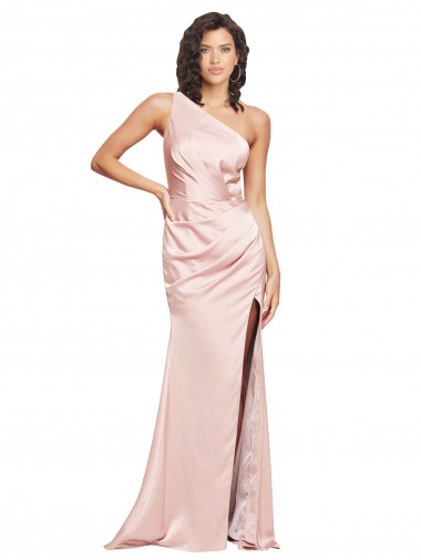 Cheapest Pink One Shoulder Sleeveless Low Back Sheath Formal Evening Dress