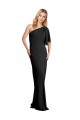 Black One Shoulder Flutter Sleeves Sheath Formal Evening Dress