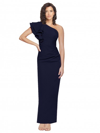 Cheapest Dark Navy One Shoulder Sleeveless Sheath Formal Evening Dress