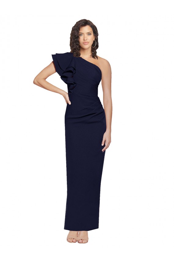 Dark Navy One Shoulder Sleeveless Sheath Formal Evening Dress