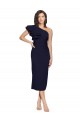 Dark Navy One Shoulder Sleeveless Stretch Crepe Sheath Formal Evening Dress