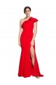 Red One Shoulder Sleeveless Sheath Semi Formal Evening Dress