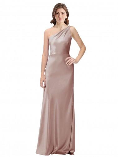 Cheapest Dusty Pink One Shoulder Sleeveless Open Back Sheath Formal Evening Dress