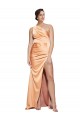 Light Copper One Shoulder Sleeveless Open Back Sheath Formal Evening Dress