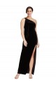 Black One Shoulder Sleeveless Sheath Formal Evening Dress