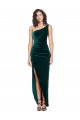 Dark Green One Shoulder Sleeveless Low Back Sheath High Low Evening Dress