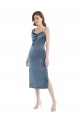 Dusty Blue One Shoulder Sleeveless Sheath Semi Formal Evening Dress