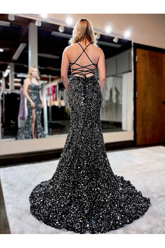 Spaghetti Straps Sleeveless Sheath Evening Gown