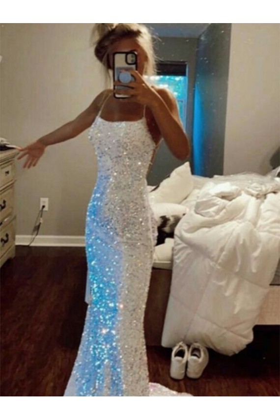 Spaghetti Straps Sleeveless Sheath Evening Dress