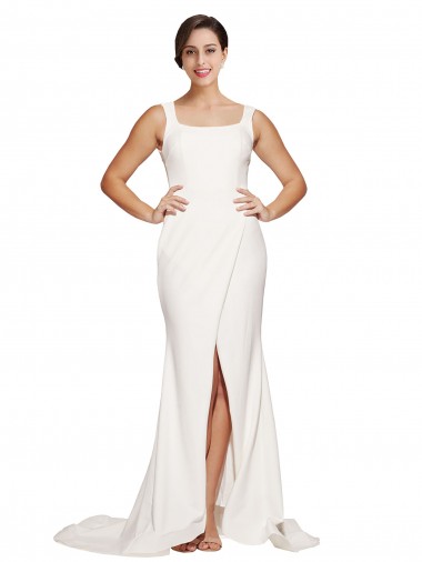 Cheapest Ivory Square Neck Sleeveless Low Back Sheath Semi Formal Evening Dress