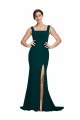 Midnight Green Square Neck Sleeveless Sheath Semi Formal Evening Dress