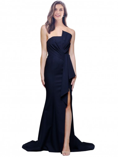 Cheapest Dark Navy Strapless Sleeveless Low Back Sheath Semi Formal Evening Dress