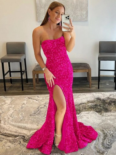 Cheapest Fuchsia Strapless Sleeveless Sheath Evening Dress