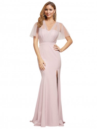 Cheapest Mauve Sweetheart Short Sleeves V-Back Sheath Formal Evening Dress