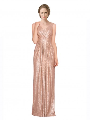 Cheapest Rose Gold V-Neck Sleeveless Sheath Evening Dress