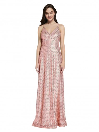 Cheapest Rose Gold V-Neck Sleeveless Low Back Sheath Formal Evening Dress