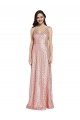 Rose Gold V-Neck Sleeveless Low Back Sheath Formal Evening Dress