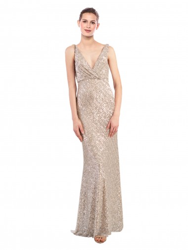 Cheapest Silver V-Neck Sleeveless V-Back Sheath Formal Evening Dress
