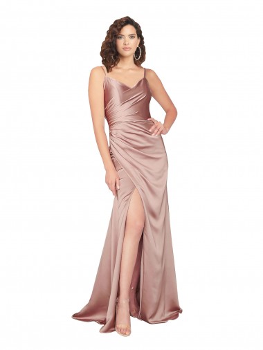 Cheapest Dusty Pink V-Neck Sleeveless V-Back Sheath Black Tie Evening Dress