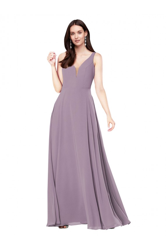 Dark Lavender V-Neck Sleeveless V-Back Sheath Formal Evening Dress