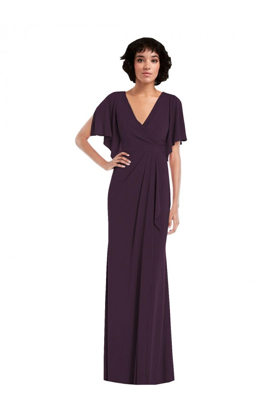 Grape V-Neck Split Sleeves Sheath Formal Evening Dress