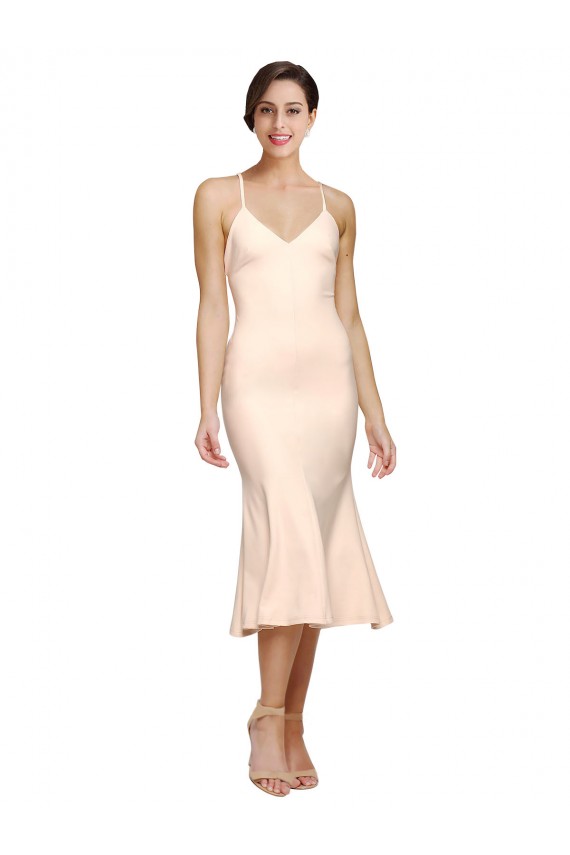 Nude V-Neck Sleeveless Open Back Sheath Evening Dress