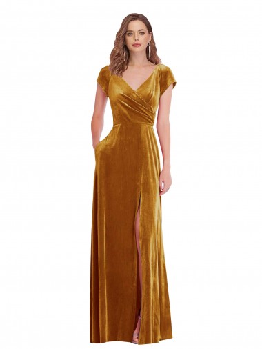 Cheapest Gold V-Neck Cap Sleeves Sheath Formal Evening Dress