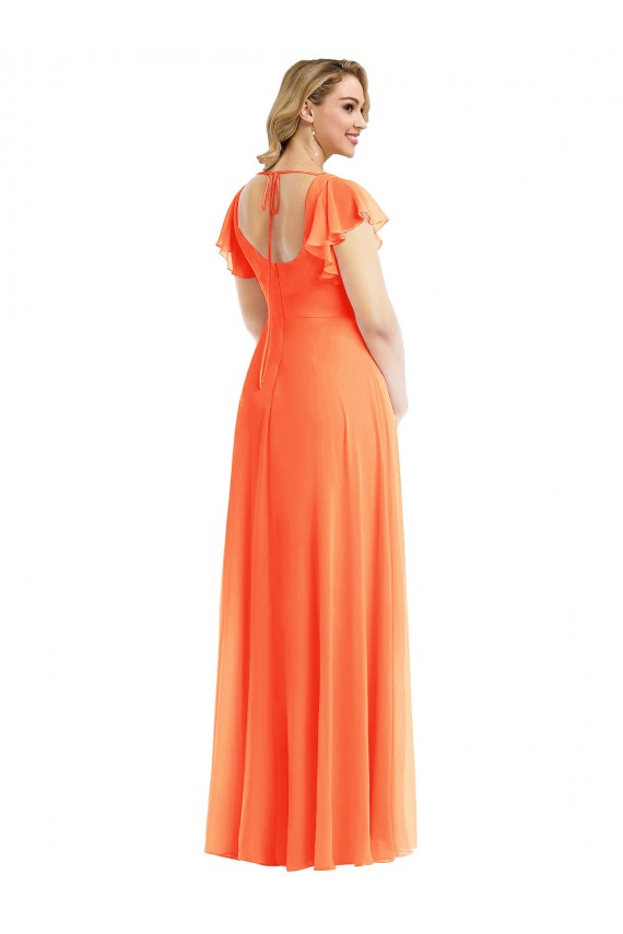 Tangerine Tango Square Neck Flutter Sleeves Open Back A-Line Semi Formal Evening Dress