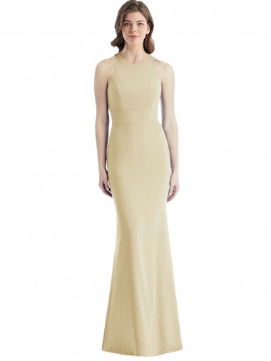 Cheapest Champagne Bateau Neck Sleeveless Open Back Trumpet Semi Formal Evening Dress