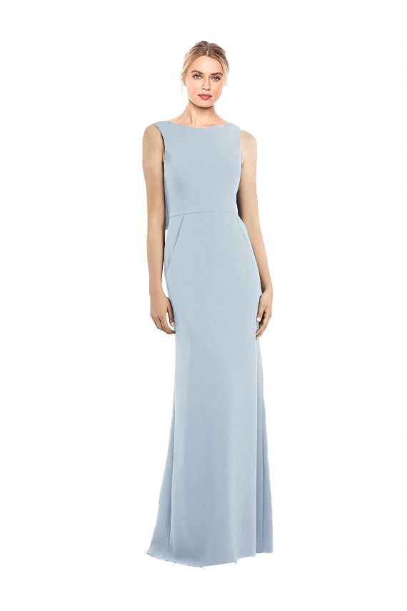 Light Sky Blue Bateau Neck Sleeveless Backless Trumpet Semi Formal Evening Dress