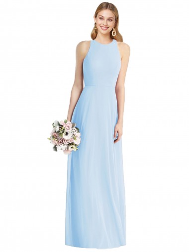Cheapest Light Sky Blue Halter Neck Sleeveless Trumpet Semi Formal Evening Dress