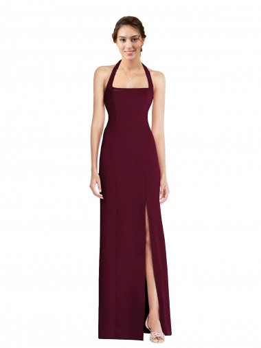 Cheapest Burgundy Gold Halter Neck Sleeveless Open Back Trumpet Semi Formal Evening Dress