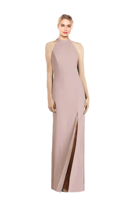 Dusty Pink Halter Neck Sleeveless Open Back Trumpet Semi Formal Evening Dress
