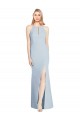 Light Sky Blue Halter Neck Sleeveless Keyhole Back Trumpet Semi Formal Evening Dress