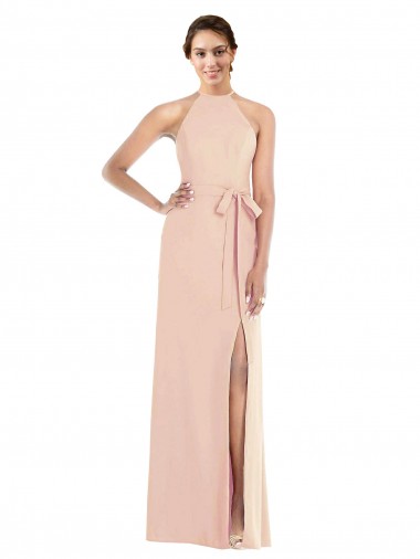 Cheapest Nude Halter Neck Sleeveless Open Back Trumpet Formal Evening Dress